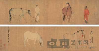 赵孟俯（款） 五马图 卷 29.5×235cm